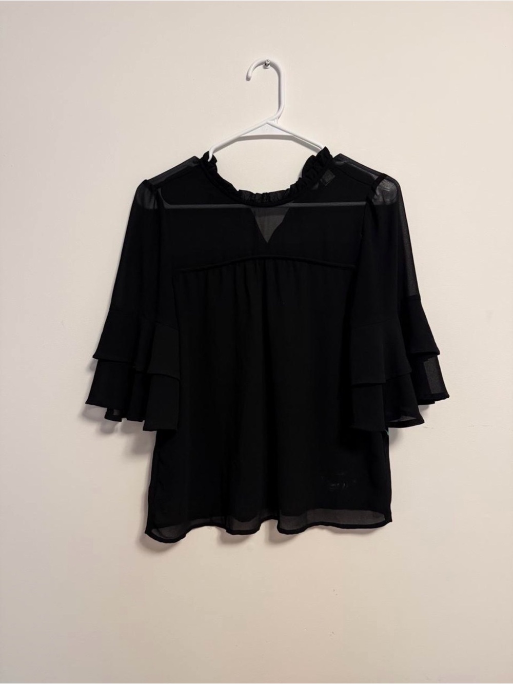 Monteau Los Angeles Black Ruffle Sleeve Sheer Blouse - Women